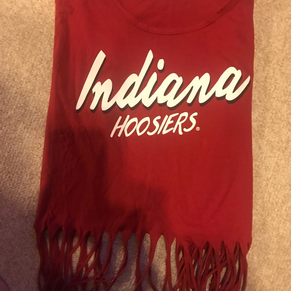 INDIANA UNIVERSITY SHIRT fringe on the bottom